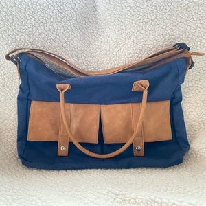 Blue and Light Brown Tote Bag